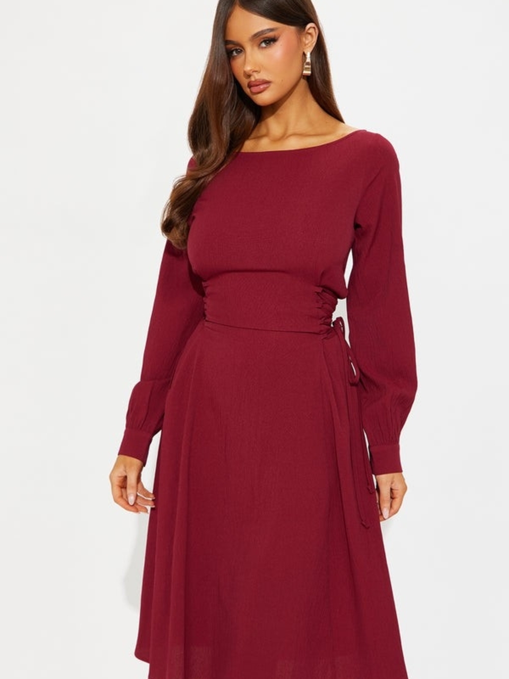 Fashion Nova Wine Red Long Sleeve Midi Dress - Picture 3 of 3